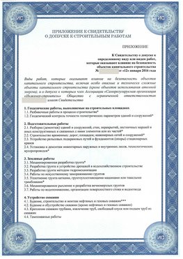 Приложение к свидетельству о допуске к строительным работам Комсомольск-на-Амуре СРО в строительстве