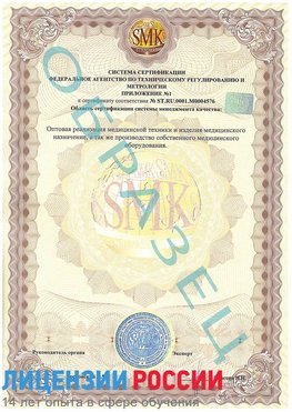 Образец сертификата соответствия (приложение) Комсомольск-на-Амуре Сертификат ISO 13485